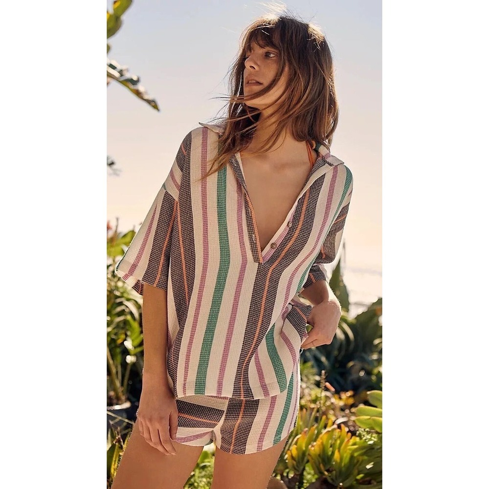 Free People Soleil Time Endless Summer Striped Waffle Knit Top Size XS